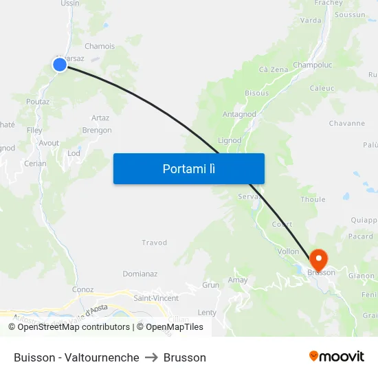 Buisson - Valtournenche to Brusson map