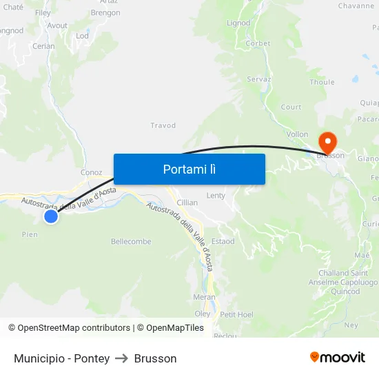 Municipio - Pontey to Brusson map