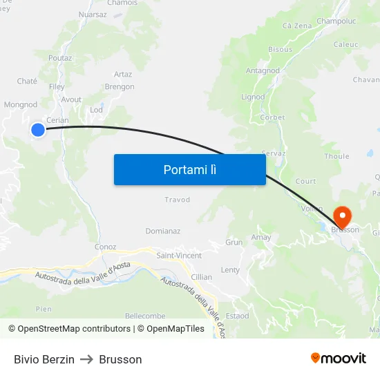 Bivio Berzin to Brusson map