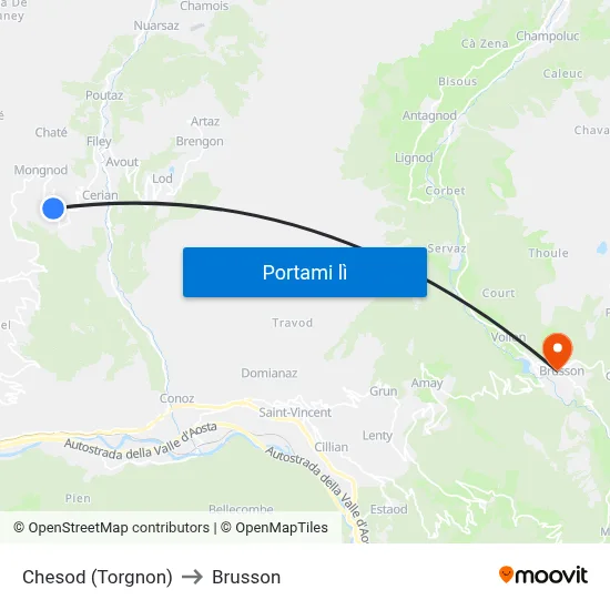 Chesod (Torgnon) to Brusson map