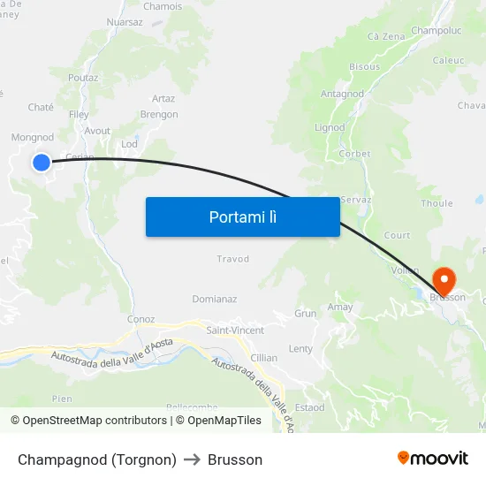 Champagnod (Torgnon) to Brusson map