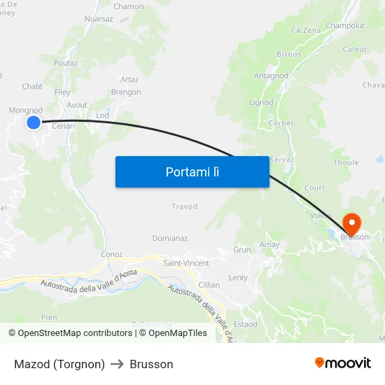 Mazod (Torgnon) to Brusson map