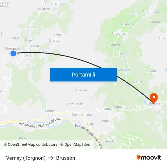 Verney (Torgnon) to Brusson map