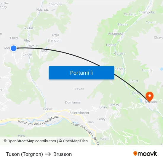 Tuson (Torgnon) to Brusson map