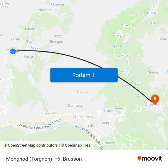 Mongnod (Torgnon) to Brusson map