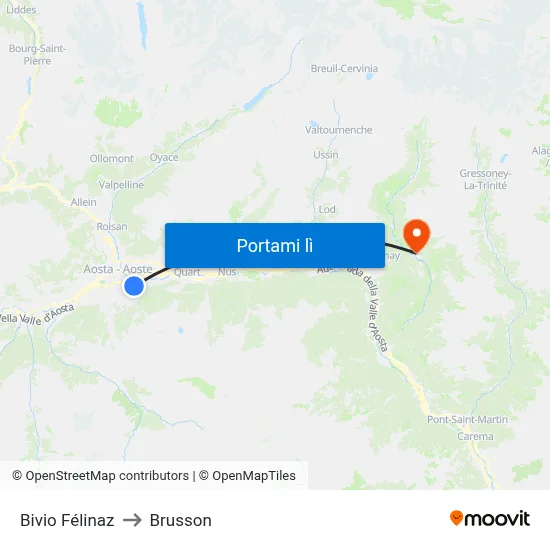 Bivio Félinaz to Brusson map