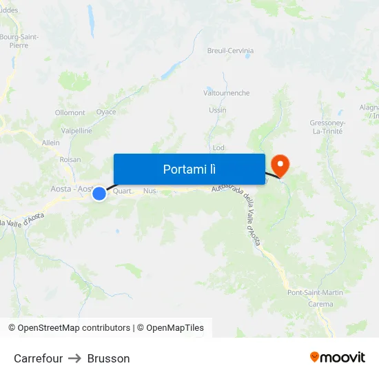 Carrefour to Brusson map