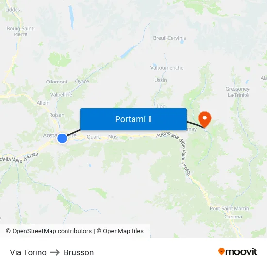 Via Torino to Brusson map