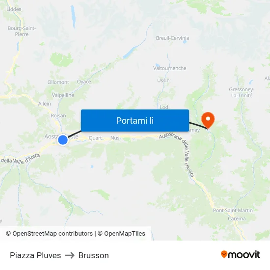 Piazza Pluves to Brusson map