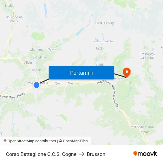 Corso Battaglione C.C.S. Cogne to Brusson map