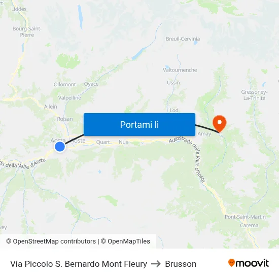 Via Piccolo S. Bernardo Mont Fleury to Brusson map