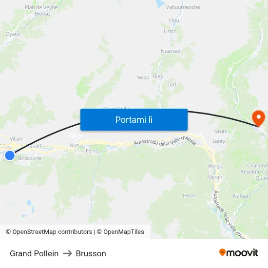 Grand Pollein to Brusson map