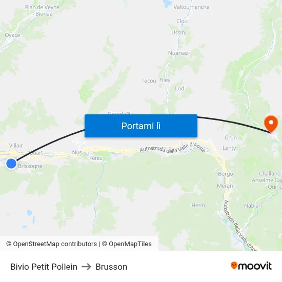 Bivio Petit Pollein to Brusson map