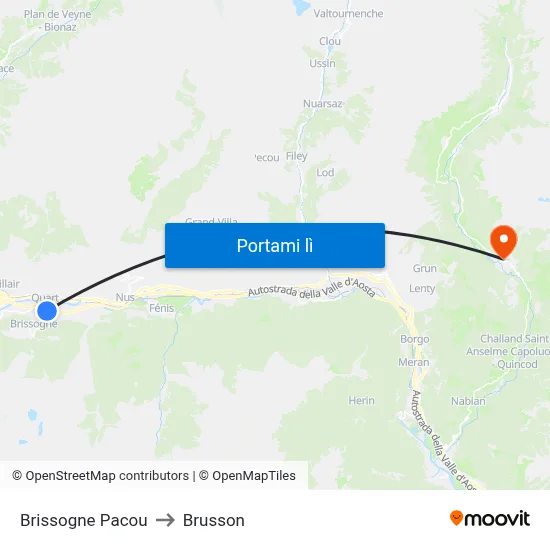 Brissogne Pacou to Brusson map
