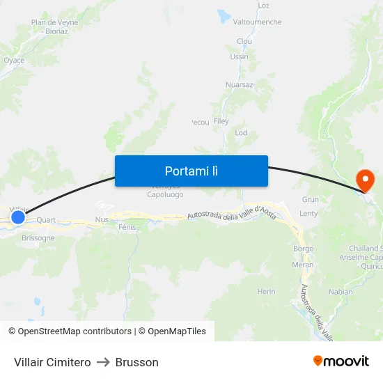 Villair Cimitero to Brusson map