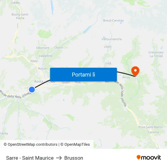 Sarre - Saint Maurice to Brusson map
