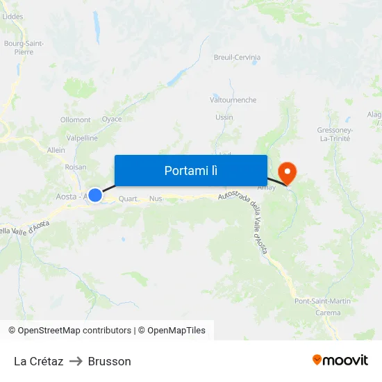 La Crétaz to Brusson map