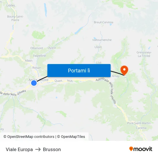 Viale Europa to Brusson map