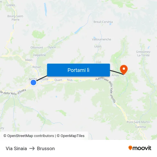 Via Sinaia to Brusson map