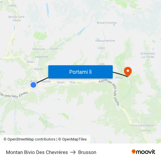 Montan Bivio Des Chevréres to Brusson map