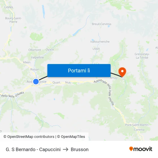 G. S Bernardo - Capuccini to Brusson map