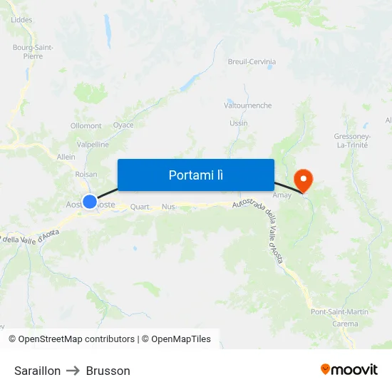 Saraillon to Brusson map