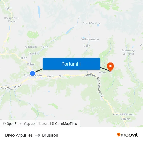 Bivio Arpuilles to Brusson map