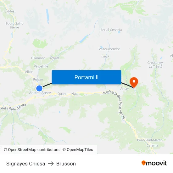 Signayes Chiesa to Brusson map