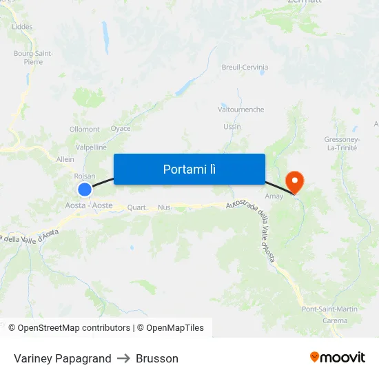 Variney Papagrand to Brusson map