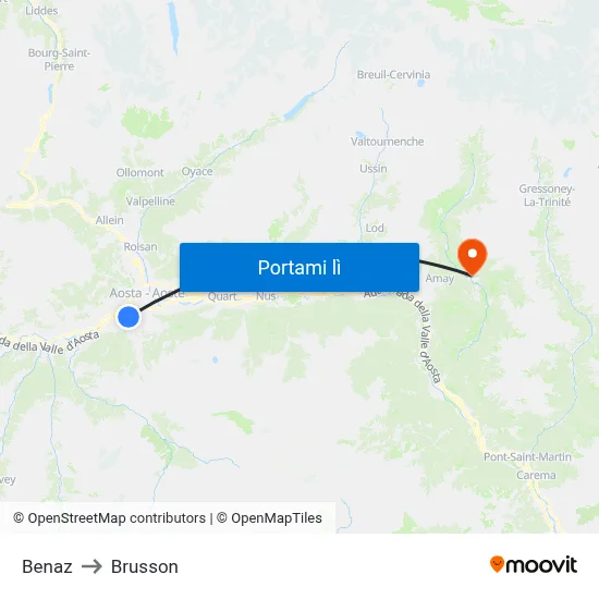 Benaz to Brusson map