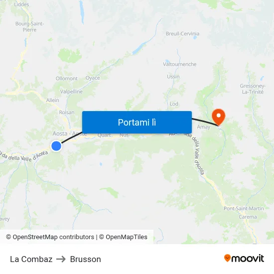 La Combaz to Brusson map