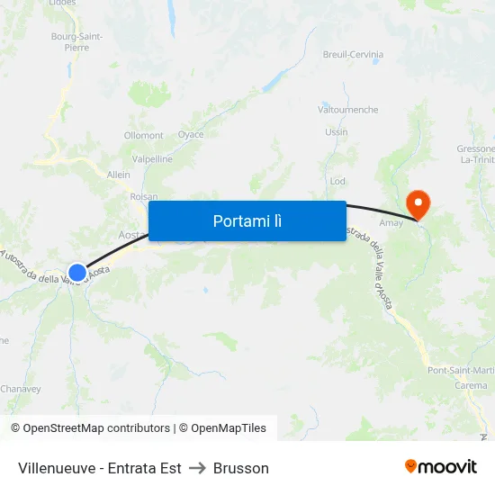 Villenueuve - Entrata Est to Brusson map