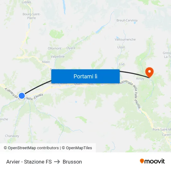 Arvier - Stazione FS to Brusson map