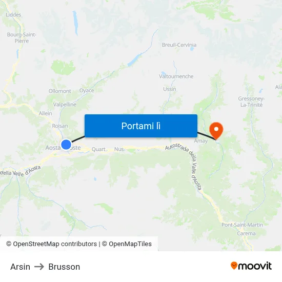 Arsin to Brusson map