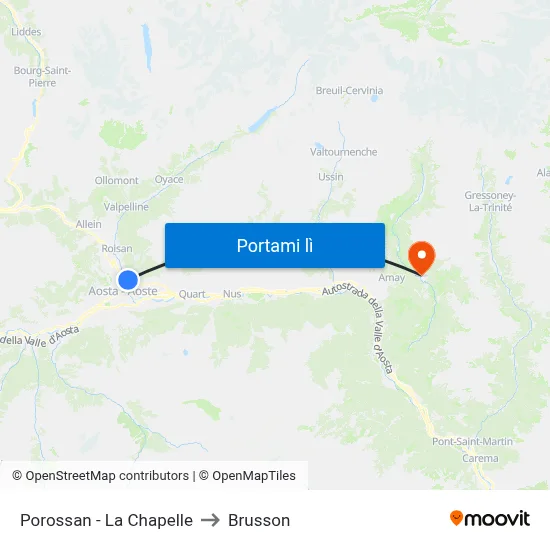 Porossan - La Chapelle to Brusson map