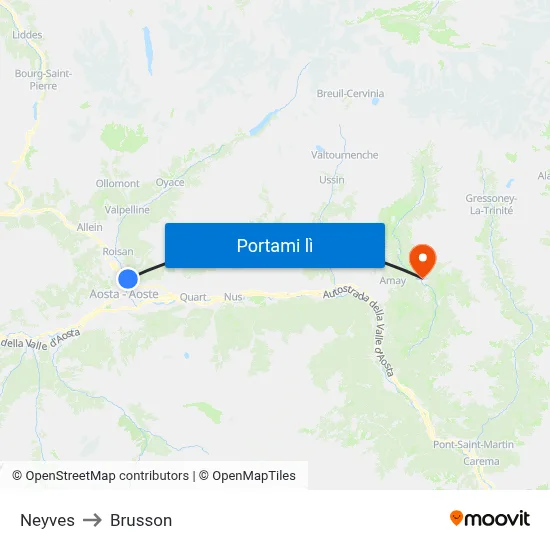 Neyves to Brusson map