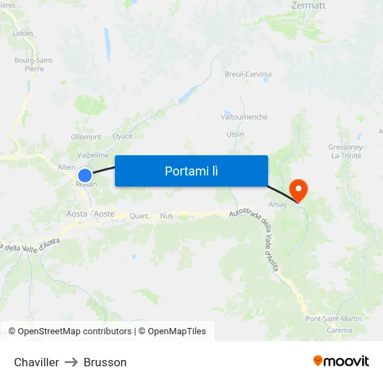 Chaviller to Brusson map