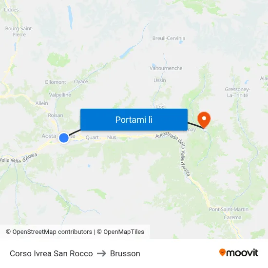 Corso Ivrea San Rocco to Brusson map