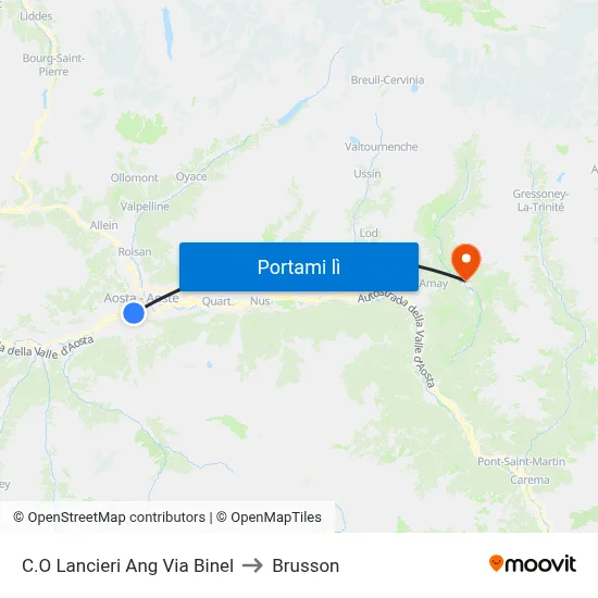 C.O Lancieri Ang Via Binel to Brusson map