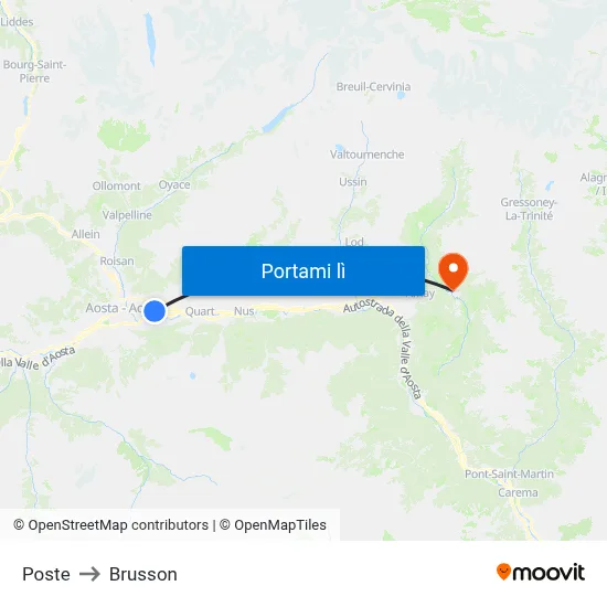 Poste to Brusson map
