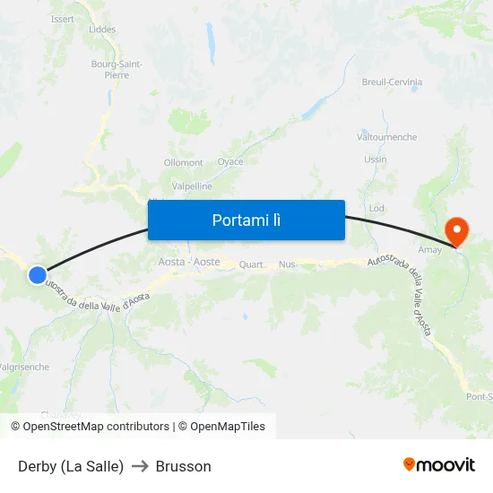 Derby (La Salle) to Brusson map