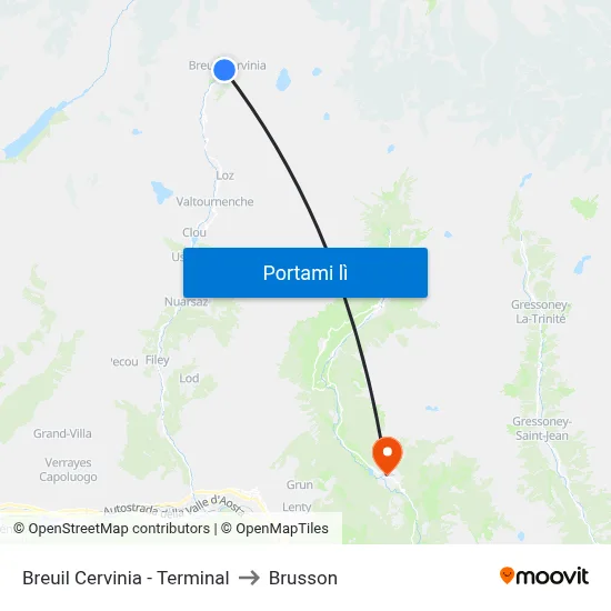 Breuil Cervinia - Terminal to Brusson map