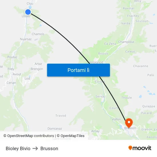 Bioley Bivio to Brusson map