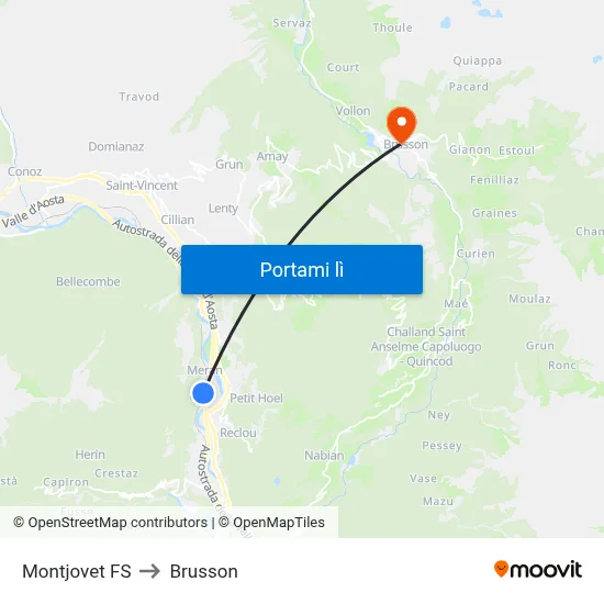 Montjovet FS to Brusson map