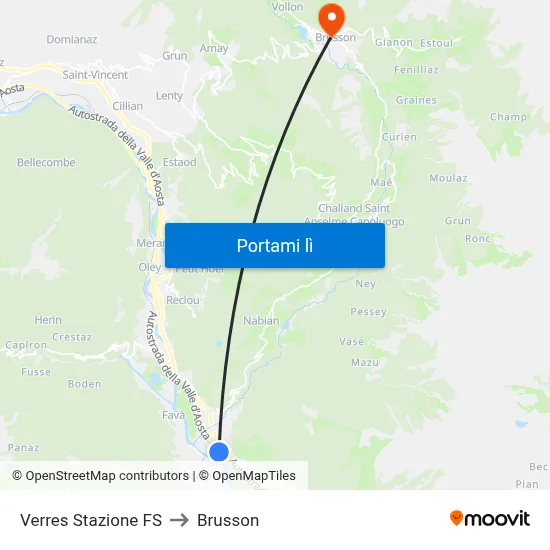 Verres Stazione FS to Brusson map