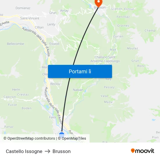 Castello Issogne to Brusson map