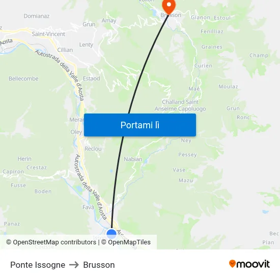 Ponte Issogne to Brusson map