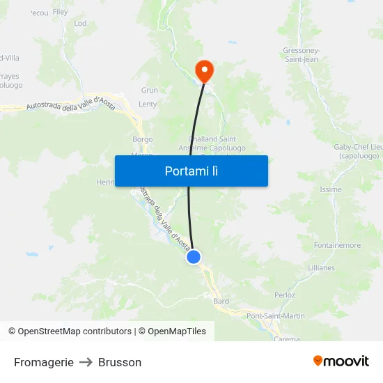 Fromagerie to Brusson map