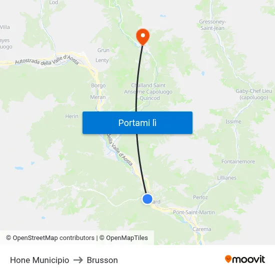 Hone Municipio to Brusson map