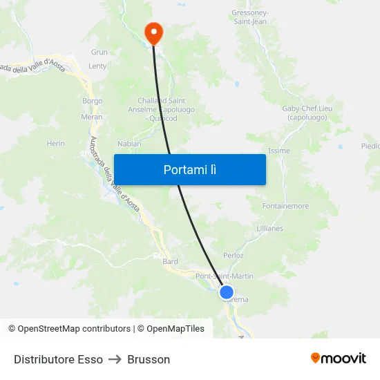 Distributore Esso to Brusson map